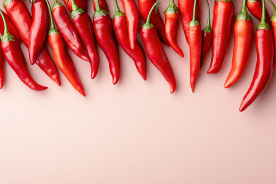 红色背景下红辣椒的高角度视角