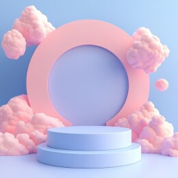 粉嫩轻蓝渐变3D展示台设计