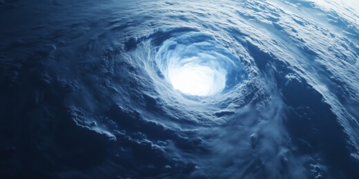 科技俯视宇宙中闪电旋转雷暴的天体3D插画