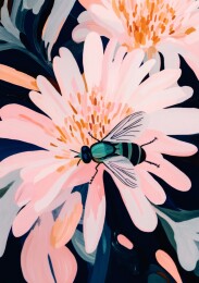 粉花飞虫暗夜画