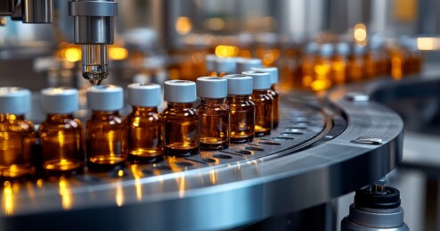 药瓶在传送带上的生产场景
