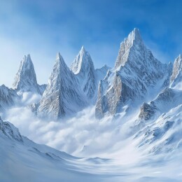 雪山滑雪者与云雾缭绕