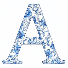 蓝白花卉字母A插画