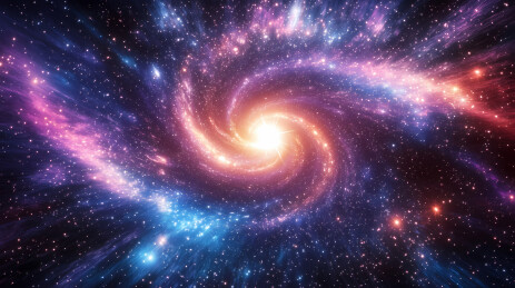 宇宙星系与彩色气体云