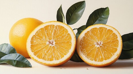 切半橙子与绿叶