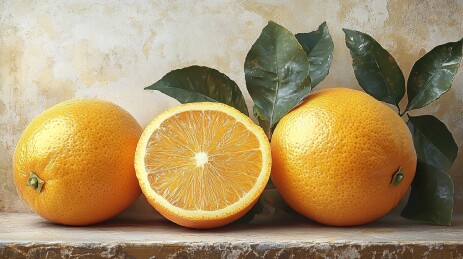 切半橙子与绿叶