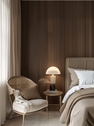 深棕木墙板卧室