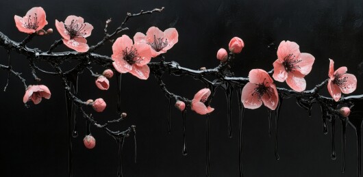墨染枝头绽放，唯美艺术瞬间