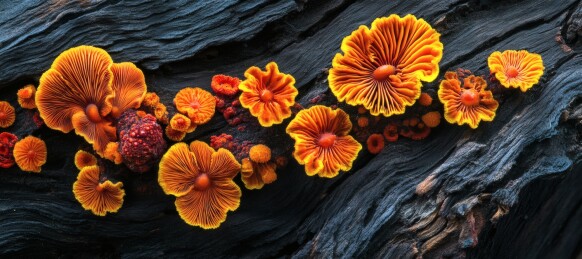 橙色树舌菌生长于枯木之上