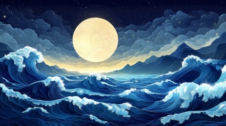 月夜下的波涛汹涌