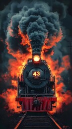 冒着黑烟、编号 43 的前行蒸汽火