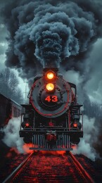 冒着黑烟、编号 43 的前行蒸汽火