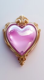 白底黄金镶嵌粉色心型宝石饰品3D立体插画