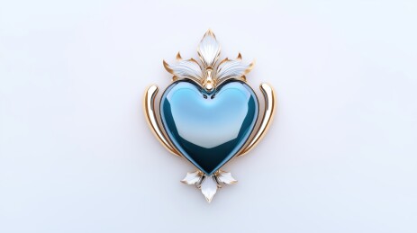 白底铂金镶嵌蓝色心型宝石饰品3D立体插画