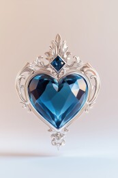 白底铂金镶嵌蓝色心型宝石饰品3D立体插画