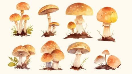 地上多种蘑菇生长