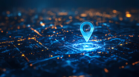 蓝色定位针与城市地图