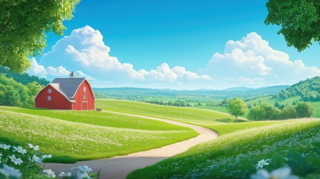 田园中的红色农舍