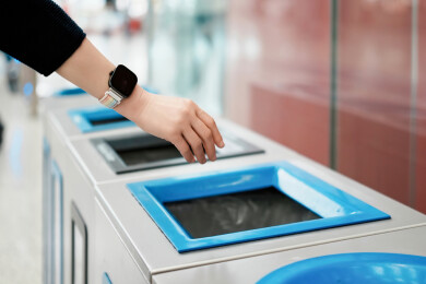 回收利用：一只手在垃圾桶里处理垃圾
