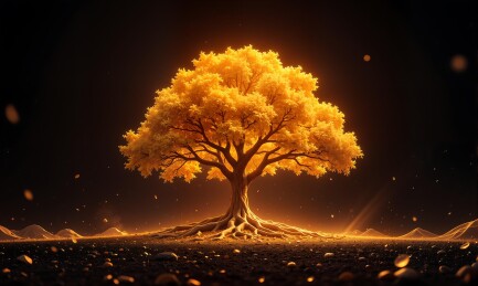 一棵树和秋天的落叶