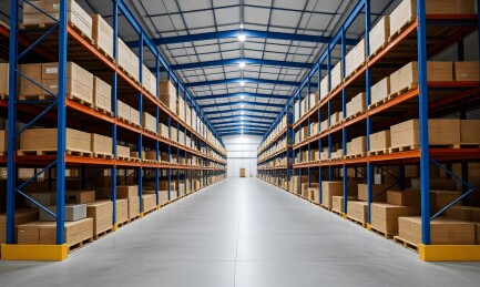 仓库货架整齐排列等待装载