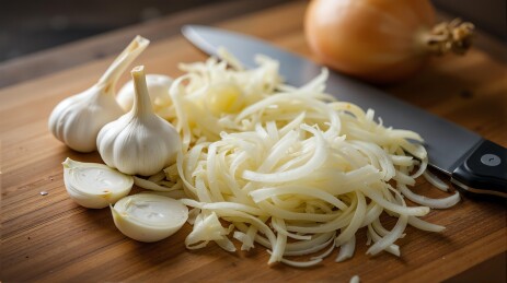 切好的大蒜和洋葱