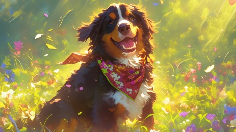 快乐伯恩山犬田园写真