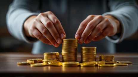 堆满金币的手