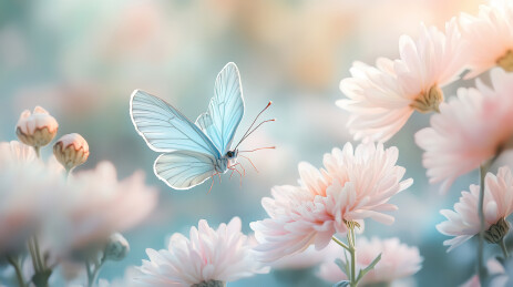 蝴蝶在花上授粉的特写镜头