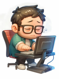 疲惫男孩工作写实卡通