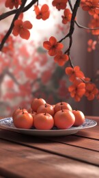 红橘子与红梅花的静物