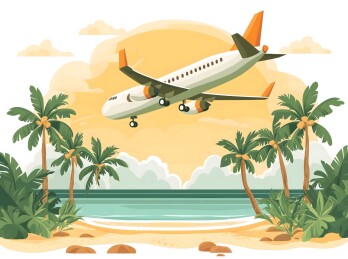 海滨上空的起飞客机