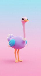 卡通鸵鸟可爱童趣治愈系3D插图