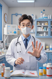 身穿白大褂的医生在医院手拿报告