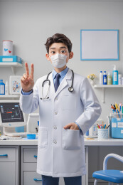 身穿白大褂的医生站在医务室里
