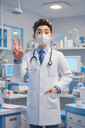 身穿白大褂的医生站在医务室里
