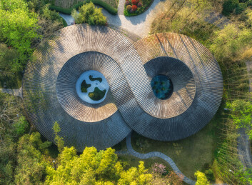 中国四川成都崇州竹艺村道明竹里建筑航拍图