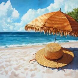海滩草帽的夏日风情