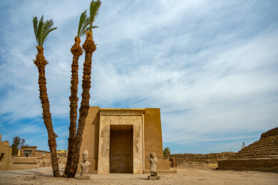 非洲埃及卢克索卡纳克神庙局部椰子树