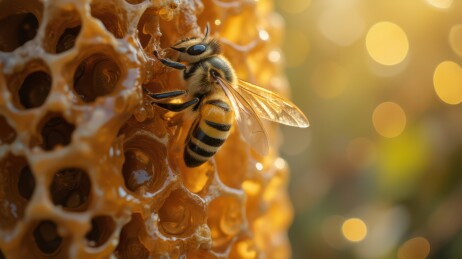 蜜蜂在蜂蜜巢中辛勤工作