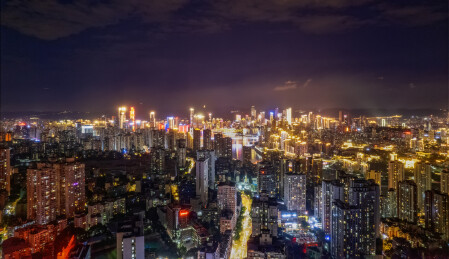 航拍重庆江北区高层建筑群夜景