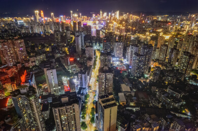 航拍重庆江北区高层建筑群夜景