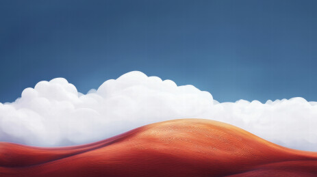 红土山丘与蓝天白云