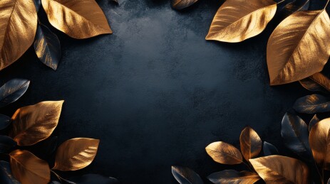 深色背景上的金色叶片装饰