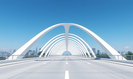 一座白色的桥通向城市