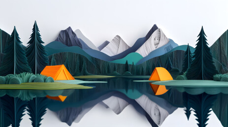 户外露营自然风景创意插画