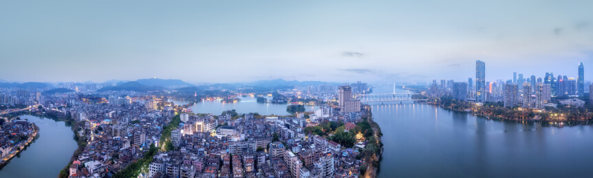 航拍惠州东平半岛城市夜色