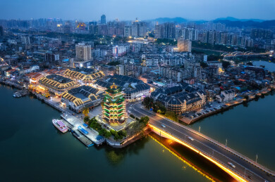 航拍惠州老城合江楼城市夜景