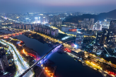 航拍惠州东平半岛城市夜色