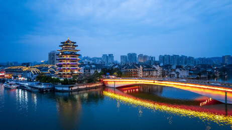 航拍惠州老城合江楼城市夜景